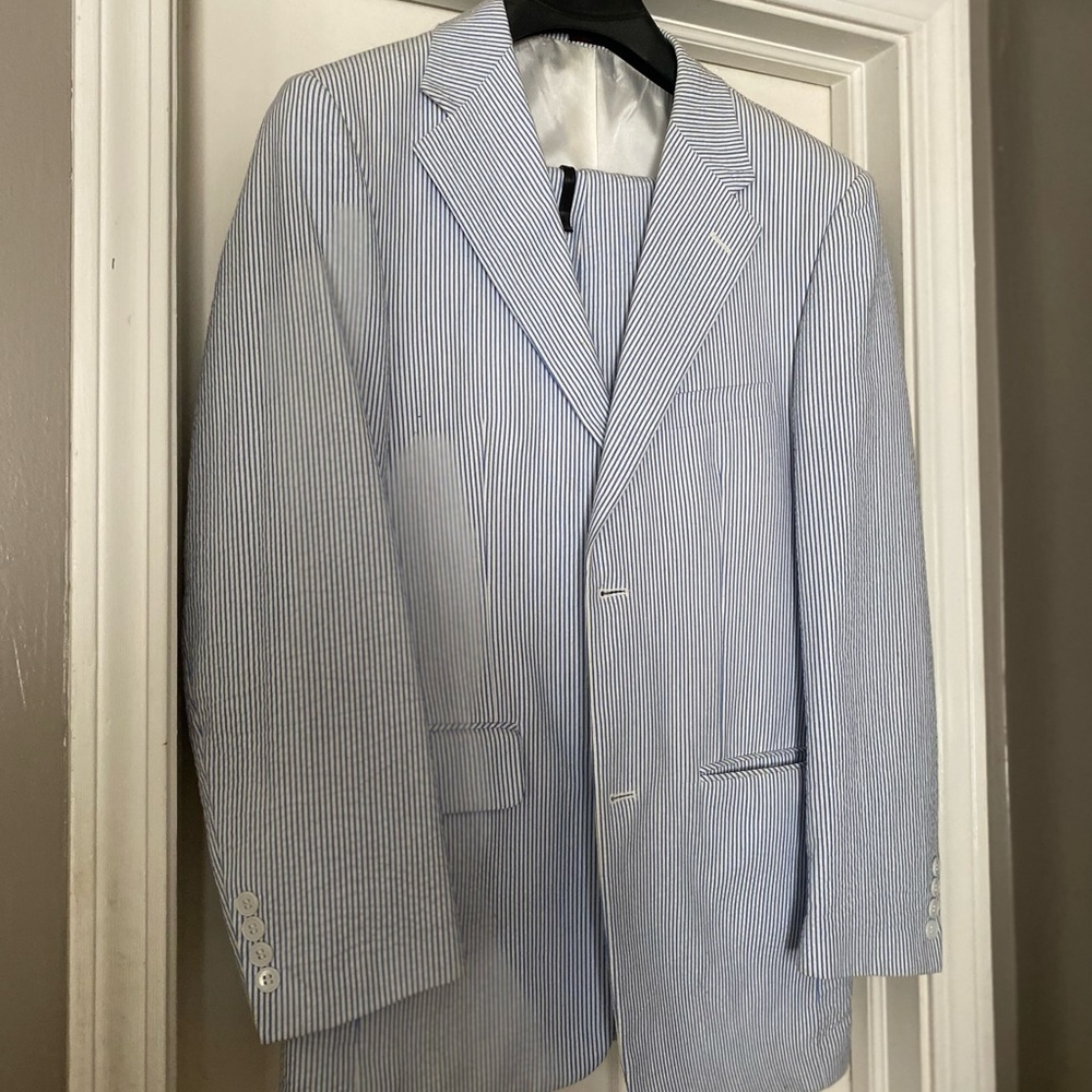 Light blue seersucker suit